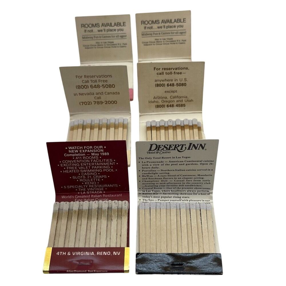 Vintage Hotel Casino Matchbook Reno Nevada Souvenir Collectibles Lot of 6